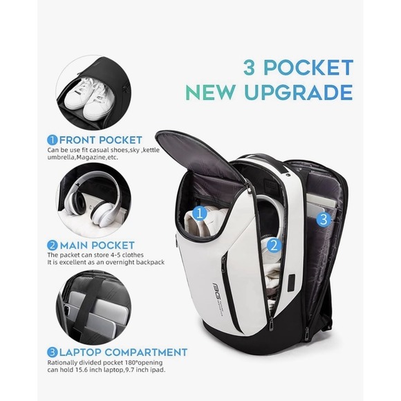 Bange FUTURE AESTHETICS Business Smart Backpack Waterproof TSA Approved White - Picture 2 of 12